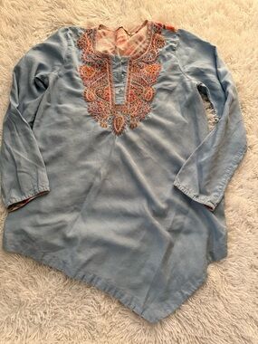 Soft Surroundings Light Blue Tunic with Multicolor Embroidery